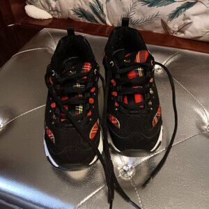 Woman's size 6 Skecher's black with red plaid